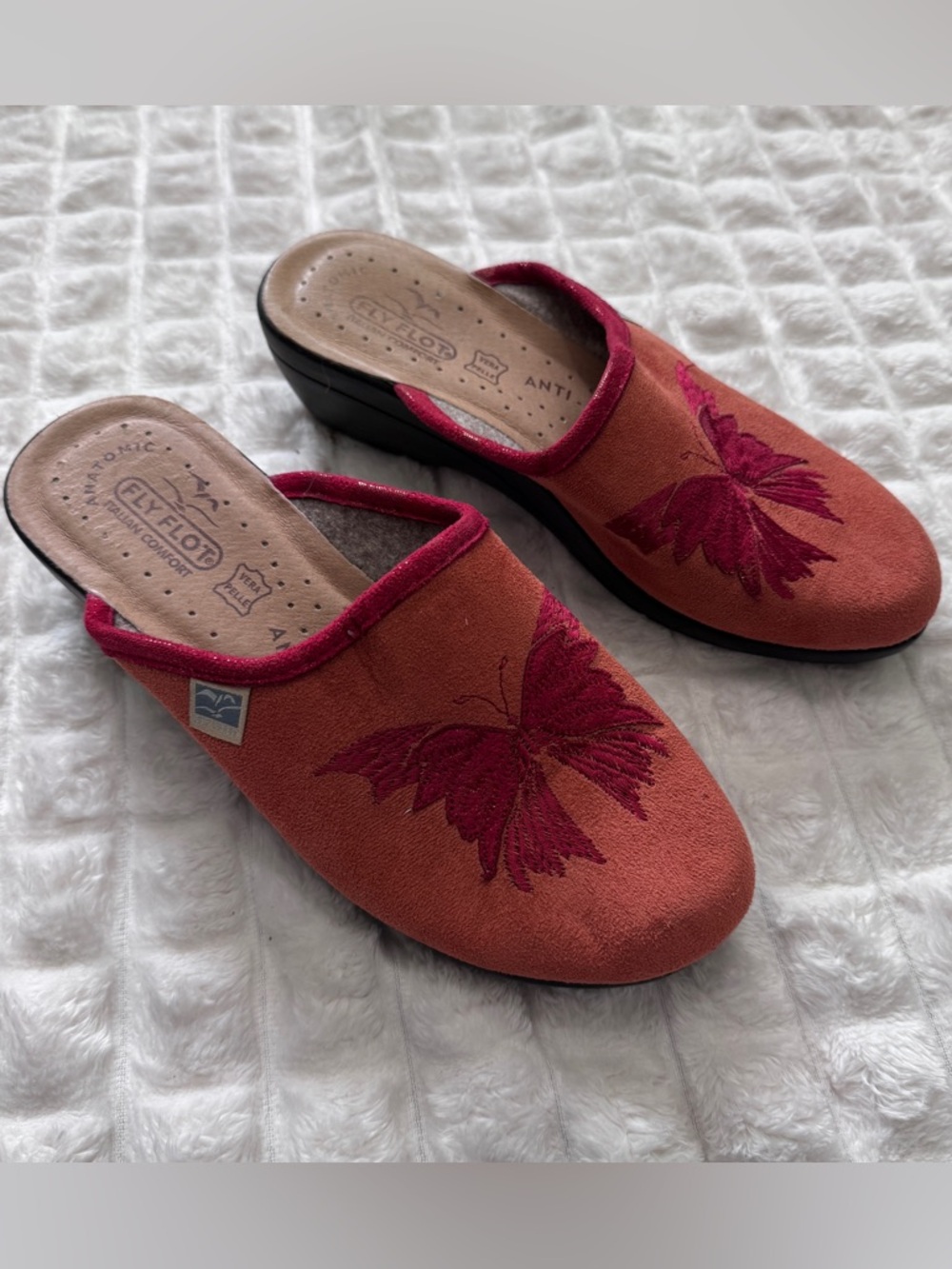 Fly Flot 39 Orange Red Slip On Clogs Shoes Embroidered Butterflies Cottagecore 9